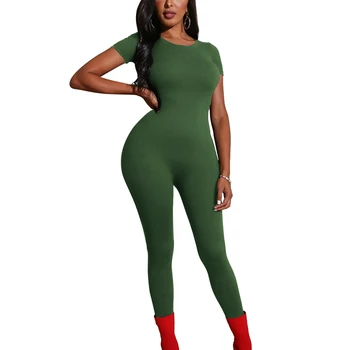 

Women Jumpsuit Fashion Solid Color Sleeveless Sexy Slim Round Neck Bodycon Long Pant Jumpsuits
