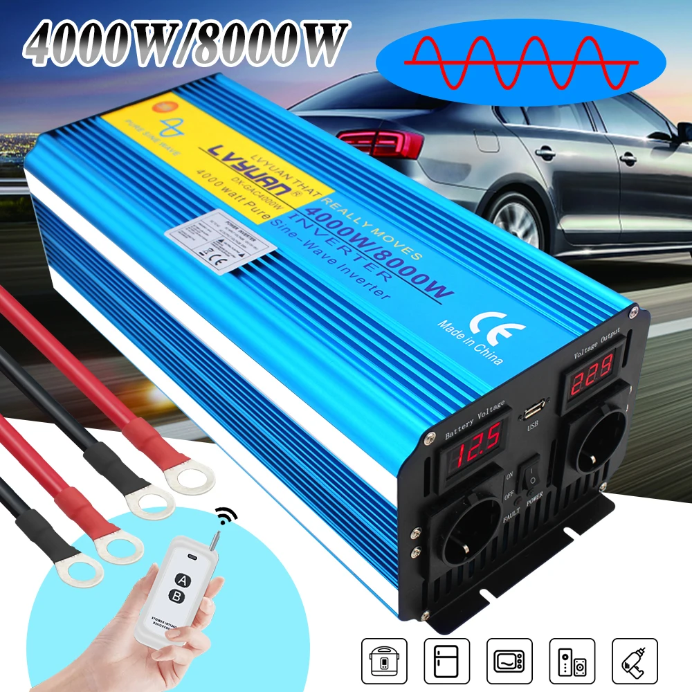 

8000W Peak Power Inverter Pure Sine Wave EU Plug LED Display With Cooling Fan Wireless Remote Controller инвертор 12v 220v