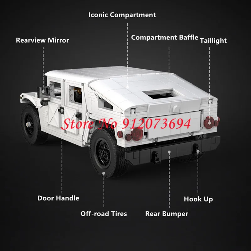 High-Technic 1:12 Hummer Remote Control Off-road Truck 1380PSC DIY Puzzle Assembly Building Bolcks Smilation RC Truck Car Model 5