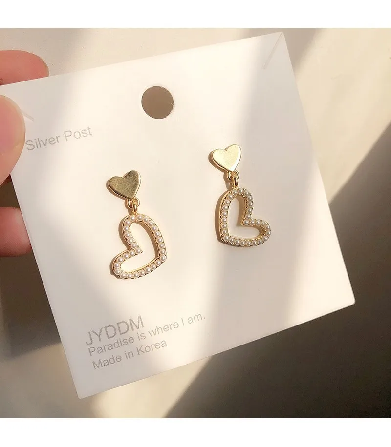 

S925 silver needle pearl love earrings female Korean temperament wild high sense French circle ear jewelry simple pop earrings