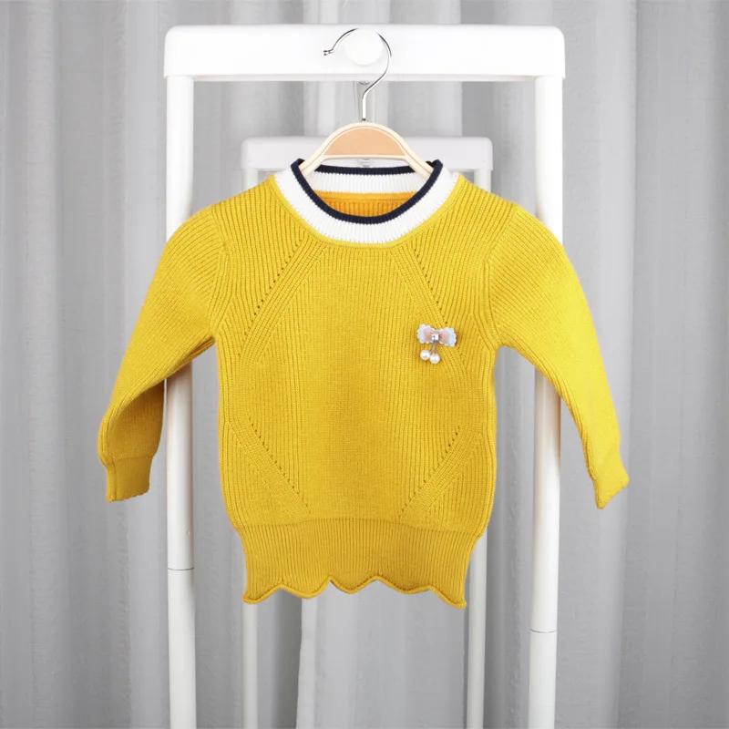 

Baby Childrenswear Sweater 0-2-Year-Old Autumn And Winter Girls Baby Sweater Solid Color Crew Neck Hoodie with Sleeves Childrens