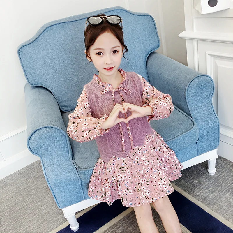 

Girls Autumn Suit Dress 2019 New Style Little Girl Western Style Korean-style Waistcoat Skirt Two-Piece Set Big Kid Fashion