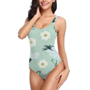 

Cranes And Flowers Women's Sexy One Piece Swimsuit Bikini Swimwear Bathing Suit Monokini Bikinis Women Beachsuit Beachwear