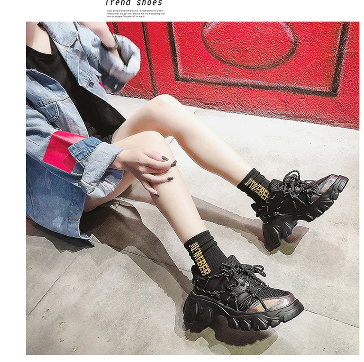 Spring Autumn Women Lace Up Casual Chunky Shoes Comfortable Platform Shoes Woman Sneakers Ladies Trainers Chaussure Femme