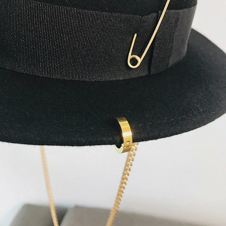 green fedora Fibonacci 2020 Fedora Hat Retro Wool Felt Hat Women European Punk Chain Novelty Flat Top Hats Men Cap Street Fashion Wild Trend wool fedora