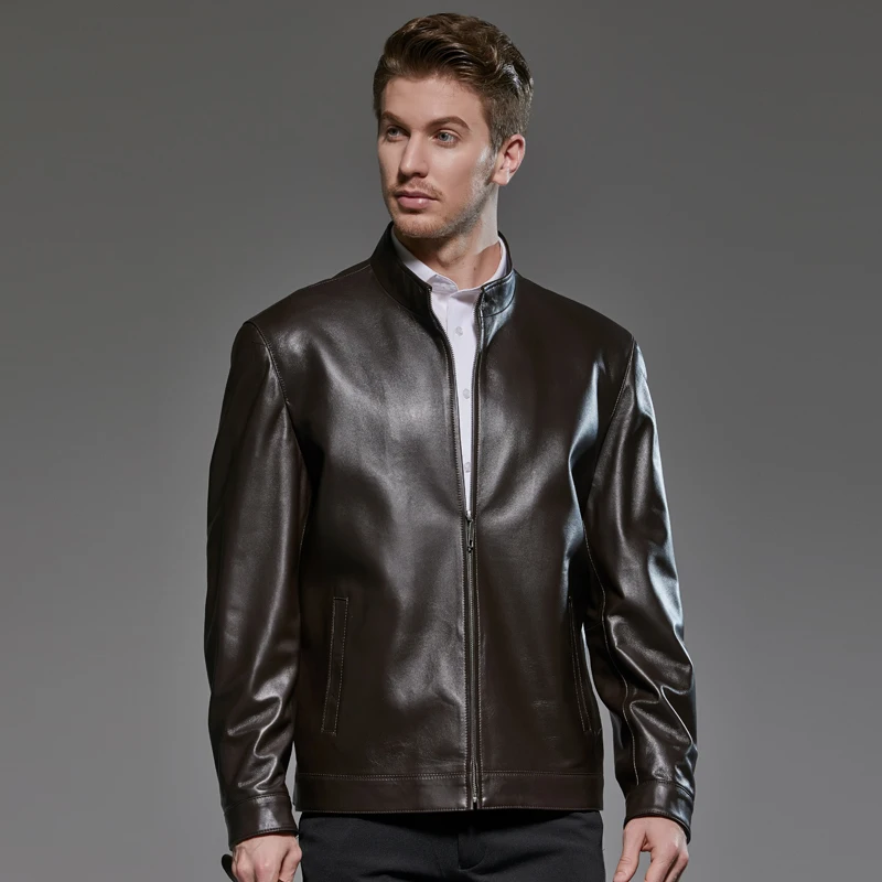 

Mens Jacket Plus Size Sheepskin Coat for Men Genuine Leather Jackets Brown Stand Collar Spring Autumn 2020 188706 KJ2220