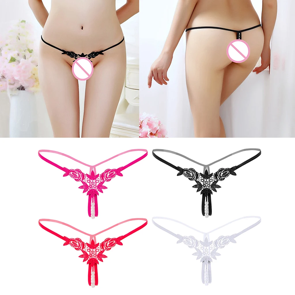 Lady Sexy Open Crotch Crotchless Panties Low Rise Hollow Flower Thongs