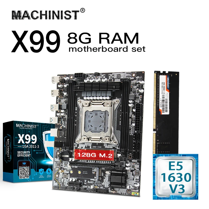 Комплект материнской платы X99 с Intel Xeon E5 1630 V3 LGA 2011-3 CPU 8GB DDR4 память ECC REG RAM MATX NVME M.2 128G