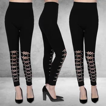 

Fashion Push Up Solid Leggings Jewelry Hollow Out Panties Women Casual High Waist Leggings Fitness Feminina Slim Sexy Jeggings