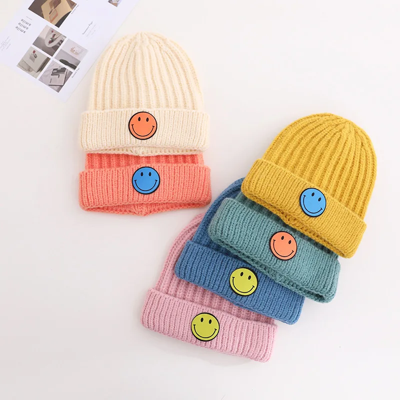 Doitbest 2 to 6 Years old Winter hat for kids beanies Patch smiley Child knit Beanie hats warm baby kid girls Earflap caps | Аксессуары