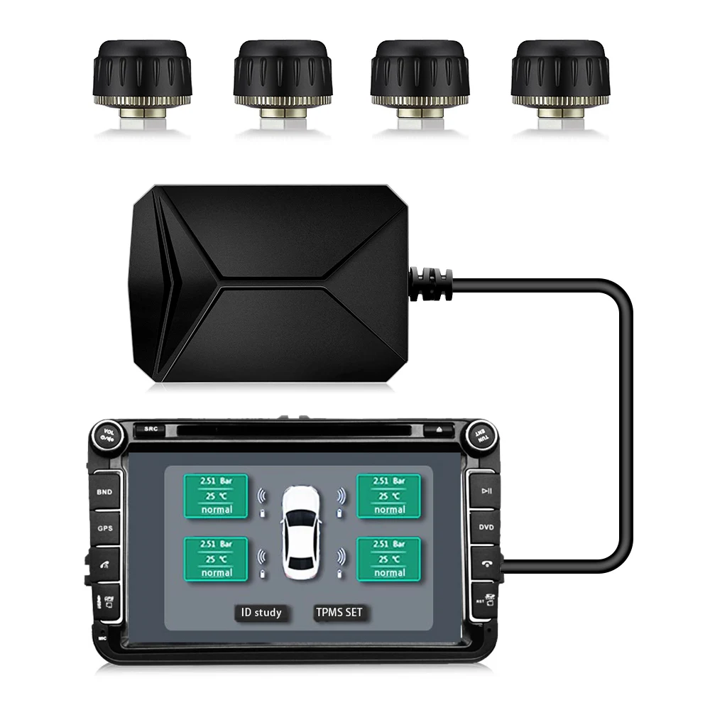  Monitor de presión de neumáticos USB Android TPMS 4 Sensor externo 11psi sistema de alarma de monit