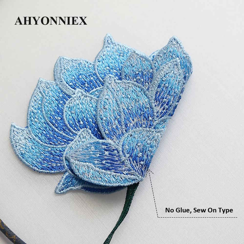AHYONNIEX 연꽃 아플리케 자수 천 패치, 원피스 클래식 코스튬 DIY 액세서리, 1 개