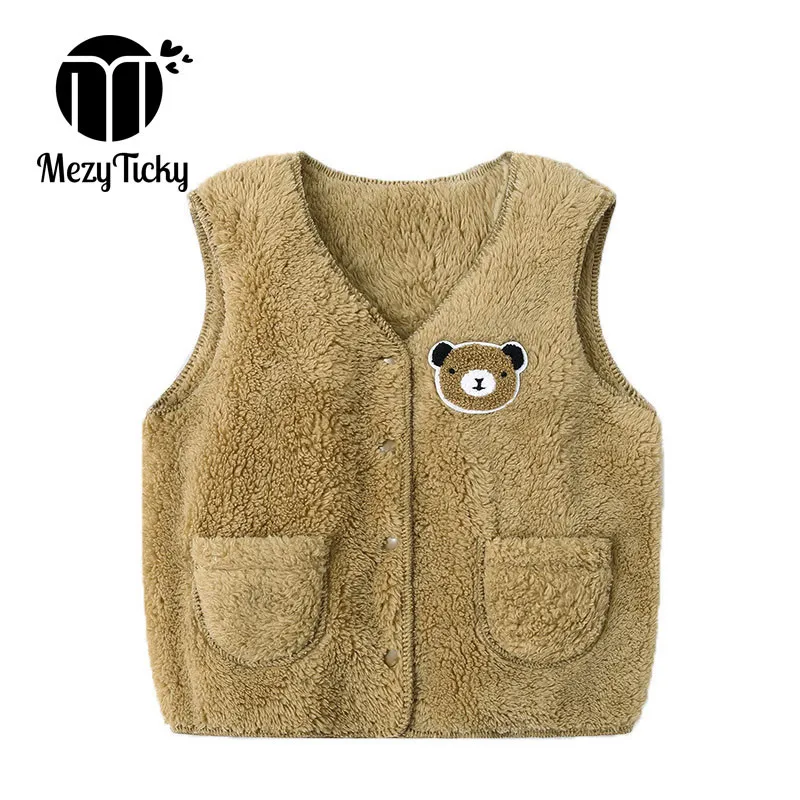 

Winter Children Fake Fur Vest Baby Girls Bear Waistcoat Kids Cotton Flannel Jacket Toddler Boys Warm Clothes sleeveless Outwear