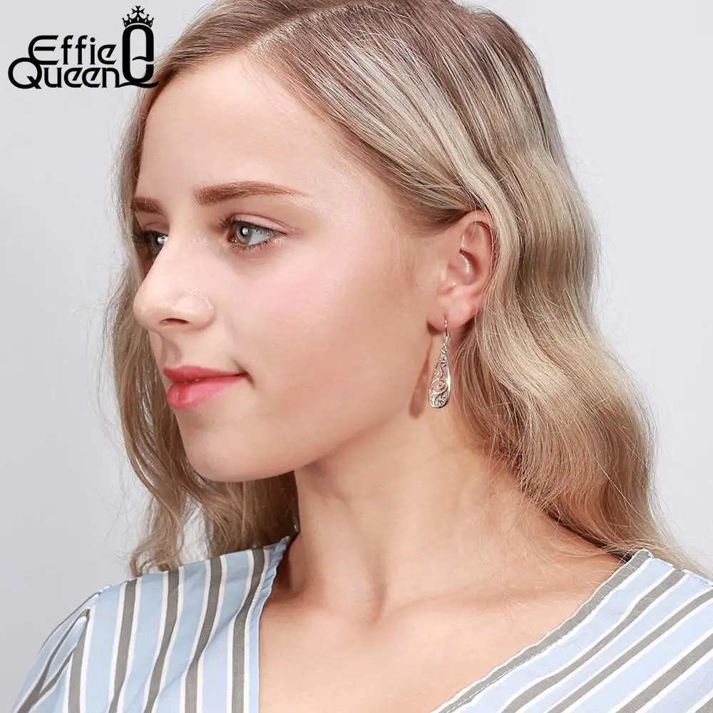 Effie queen 925 пробы серебряные Висячие серьги женские серьги с крючками выдолбленные массивные Свадебные украшения подарки TSE80
