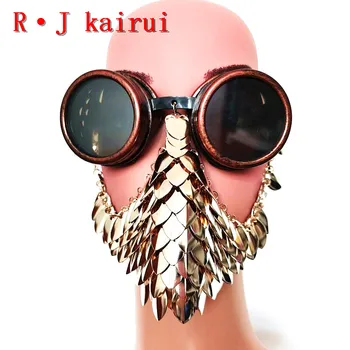 

New RJkairui RJFS01 Gold Fish Scale Chains Steamsunglasses Heads Jewelry Layers Fish Scale Head Chains Costume Jewelry