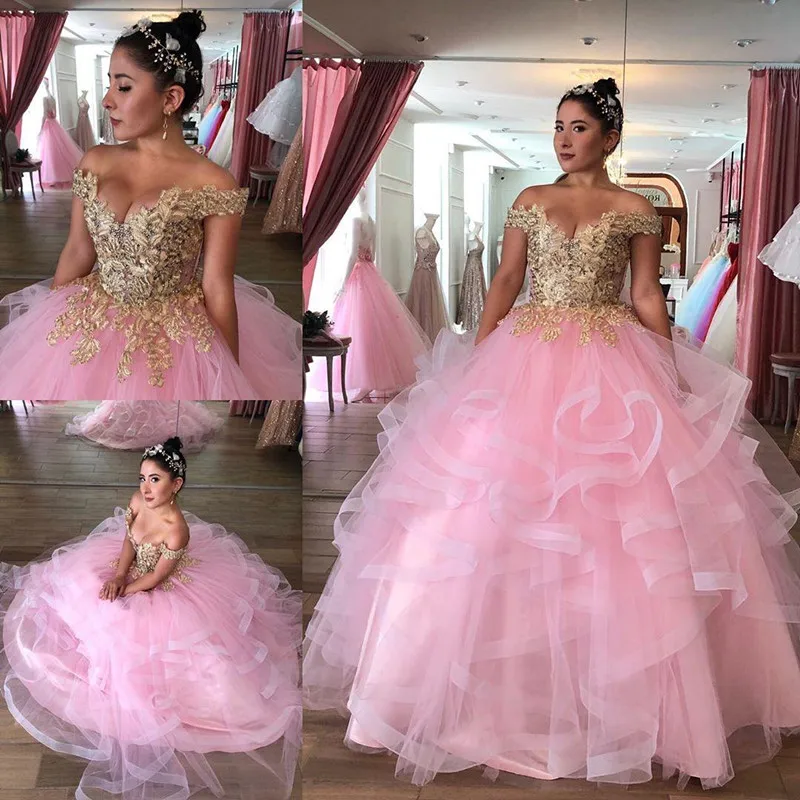 

Pink Lace Beaded Cheap Quinceanera Prom Dresses 2020 Sweetheart Tiers Ball Gown Tulle Evening Party Sweet 16 Dress