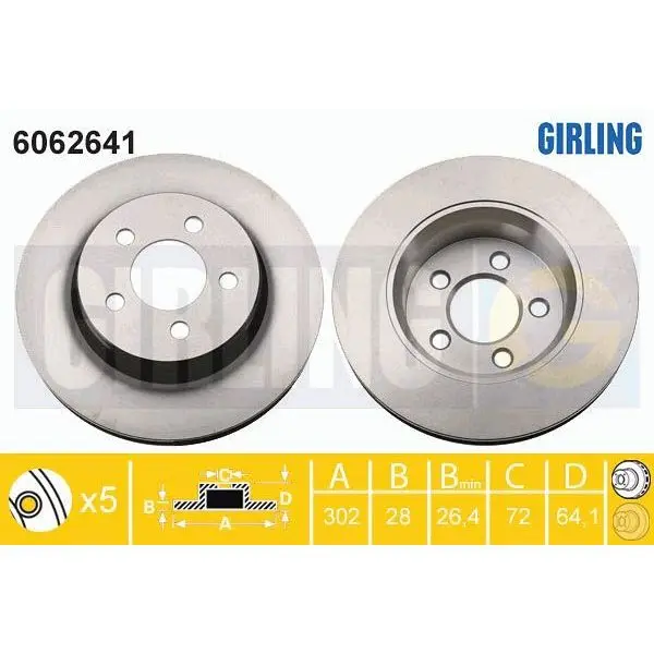 Диск тормозной JEEP CHEROKEE 10- передний вент.D=302мм. GIRLING