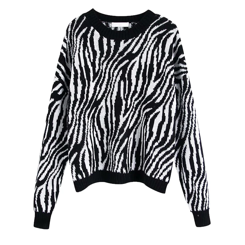 Zebra Printed Sweaters Women Fashion Casual O Neck Sweater Elegant Long Sleeve FFZMY13 |