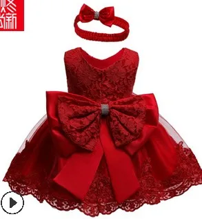 Pudcoco/кружевное платье-пачка с цветочным рисунком для новорожденных девочек; нарядная Праздничная свадебная одежда принцессы без рукавов с бантом-бабочкой - Цвет: Красный