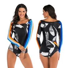 С длинным рукавом Плавание одежда пикантные Одна деталь Плавание костюм Для женщин с цветочным принтом для купания, сёрфинга в стиле ретро купальник монокини Maillot De Bain Плавание костюмы