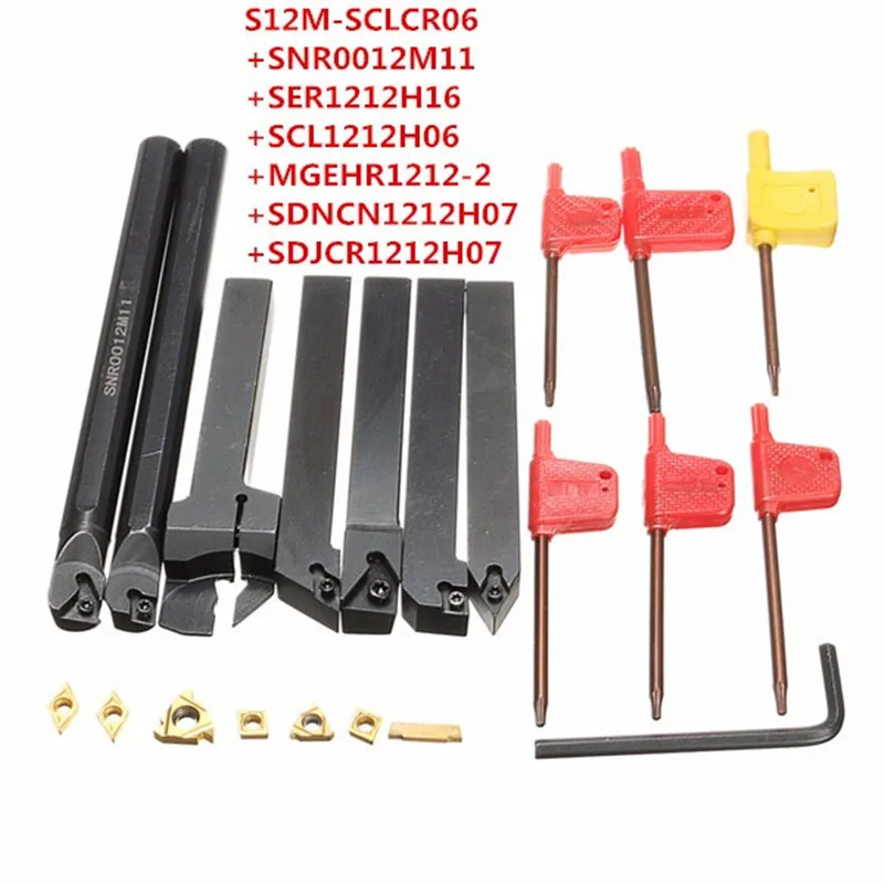 

12mm 21Pcs/Set Shank Lathe Turning Tool Holder Boring Bar +Insert+Wrench S12M-SCLCR06/SER1212H16/SCL1212H06
