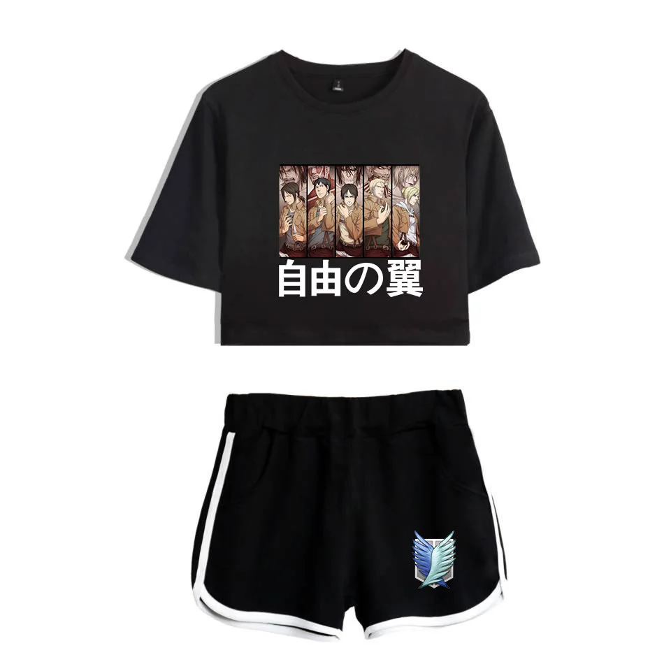 COSREA Attack On Titan Cosplay Costume Survey Corps Logo Short Sleeve Shirt Sport Suits Girls Tees Shorts T Running Sets Women -Zentai shop online H94e2b402511a4a38969b349b30f20cca9.jpg