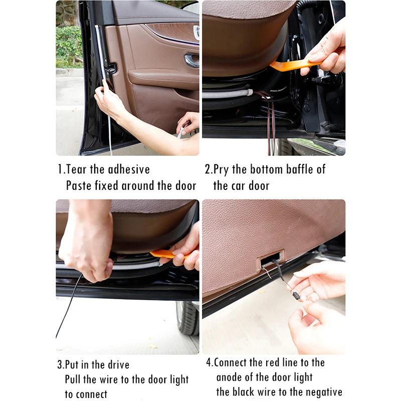 4Pcs Car Door Decoration Light Strips Car Styling Strobe Flashing Light Safety 12V LED Opening Warning LED Lamp Strip Waterproof