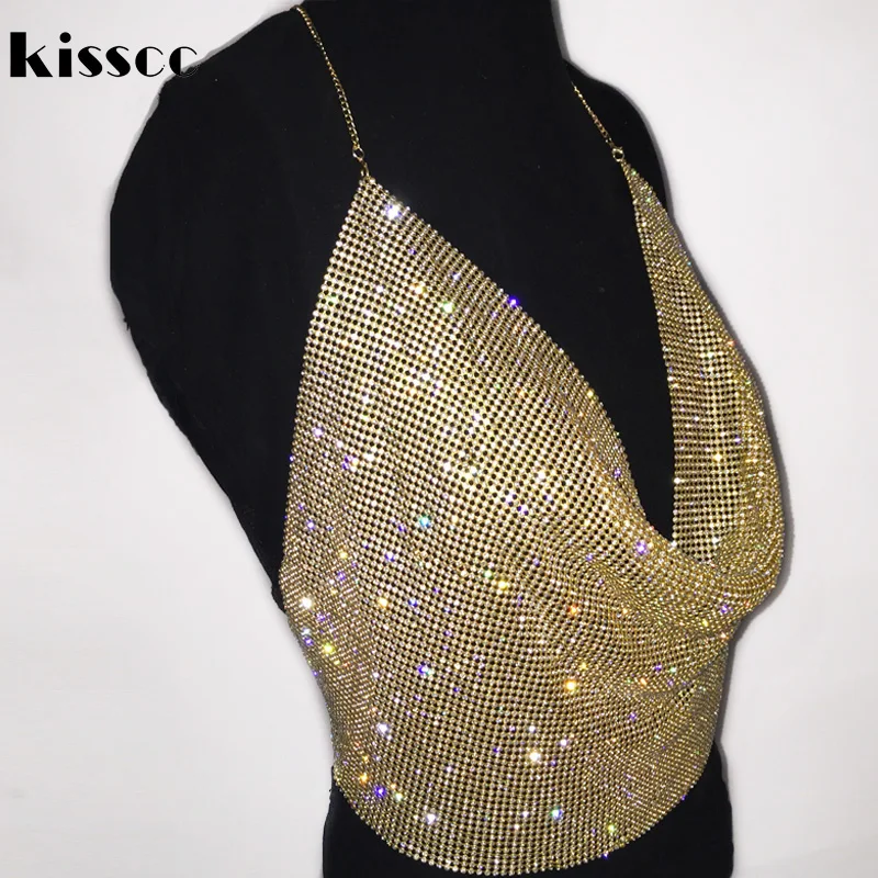 Сексуальные летние топы на бретельках с глубоким v образным вырезом стразами и