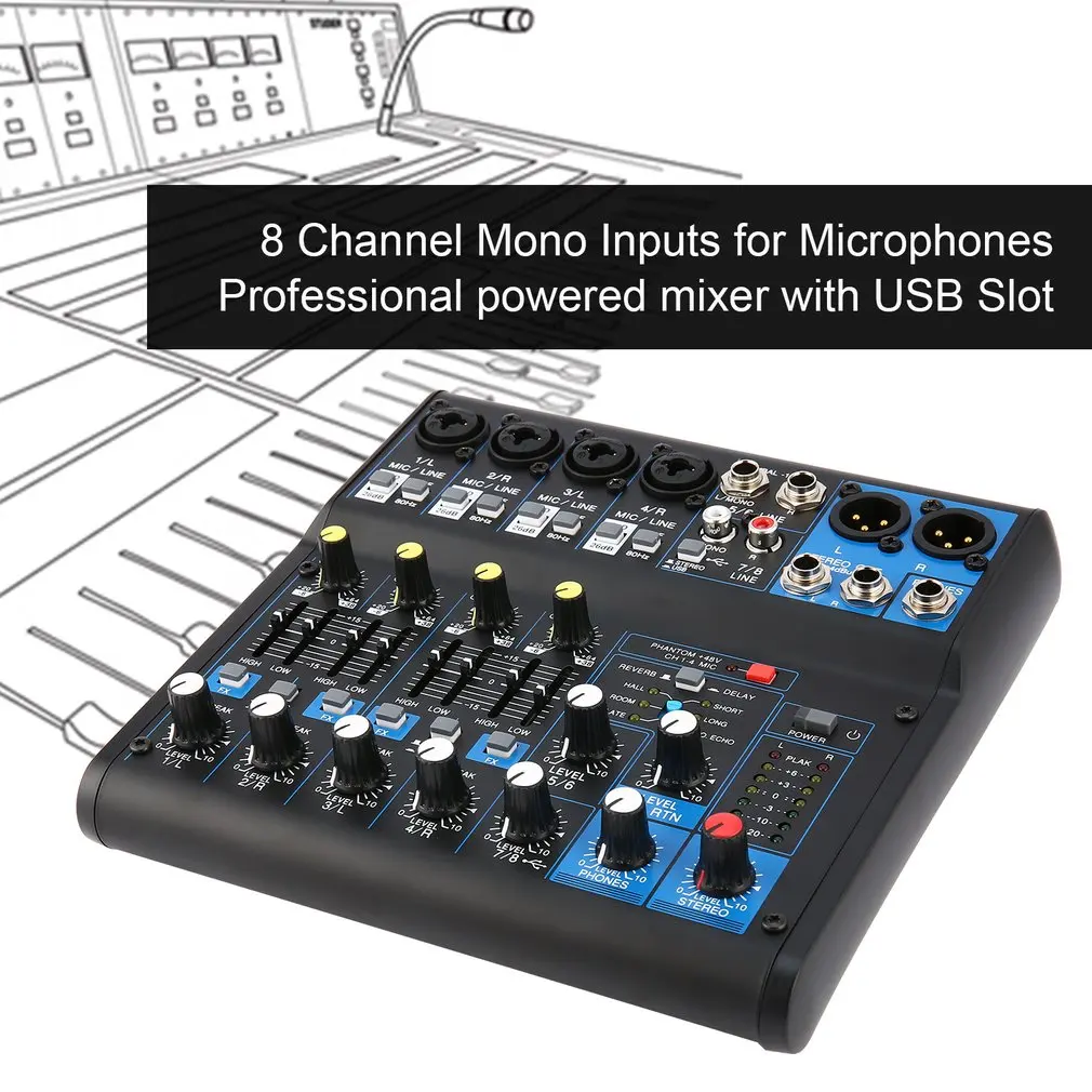 8 Channel DJ Mixer Audio Professional Power Mixing