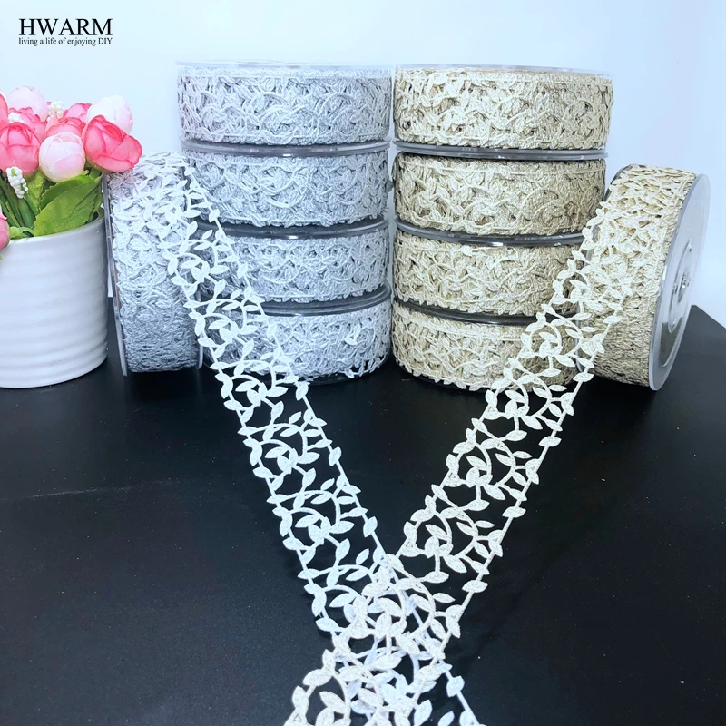 2 шт. 3 см золотого и серебряного цвета Листья кружева ткань ленты для свадебного