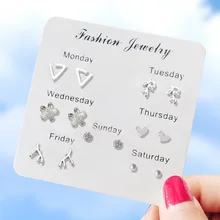 Набор новой волны Простой моды темперамент Звезды Луна жемчуг 6 комплектов и сладкий треугольник цветок ветви семь сережек