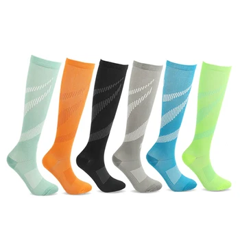 

Running Compression Socks Women Men Knee High Racing Pressure Run Compress Long Nylon Sport Stockings Grain Socks Multi Color Y1