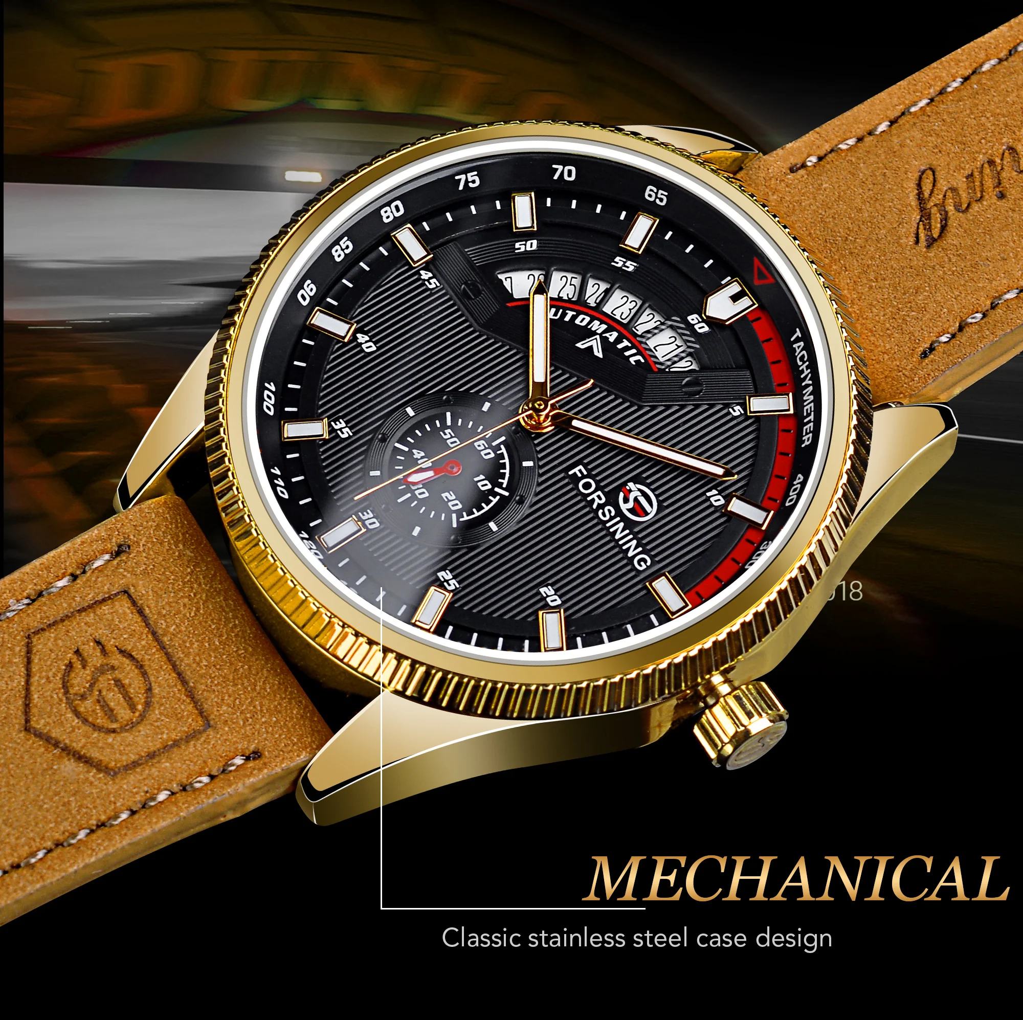Forsining Men Mechanical Wristwatch Fashion Automatic Man Outdoor Watch With Date Display Leather Waterproof Analog Watches_voghion.com