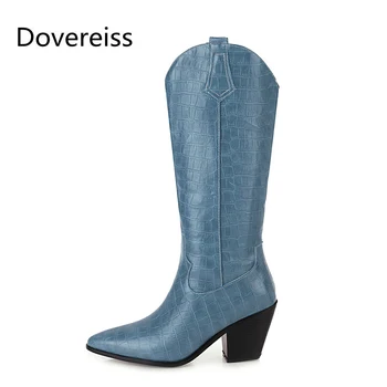 

Dovereiss Fashion Women's Shoes Winter new Pointed Toe Slip on sexy Elegant Wedges yellow Knee high boots Concise Mature 34-48