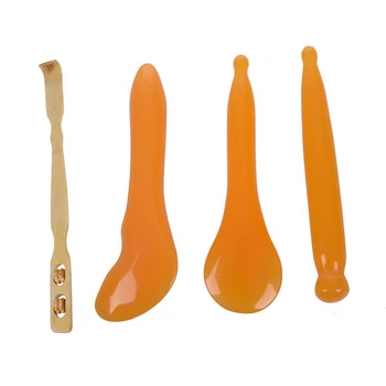 

19 inch Handy Bamboo Massager Back Scratcher Stick With Roller & 3 in 1 Scraping Plate Gua Sha Guasha Massage Orange