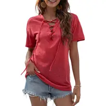 

80%HOT Women T-shirt V Neck Comfortable to Wear Polyester Short Sleeve Tops Shirt Blouse for Summer