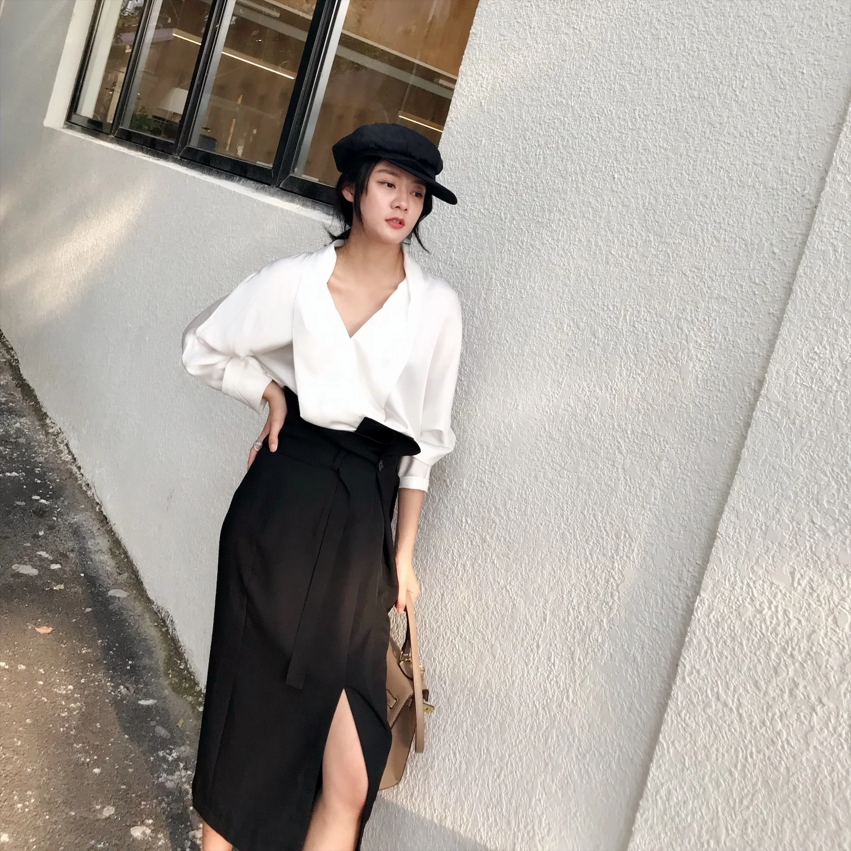 SHENGPALAE Faldas Mujer Moda, новинка, модная Осенняя юбка, женская Свободная Повседневная однотонная уличная юбка с пуговицами и шнуровкой, A286