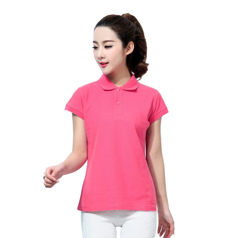 

Summer Solid Polo Shirt Women Slim Lapel Short Sleeve Black Shirts Female Casual Cotton Red Blue Green Polo Woman Lady Tops Girl