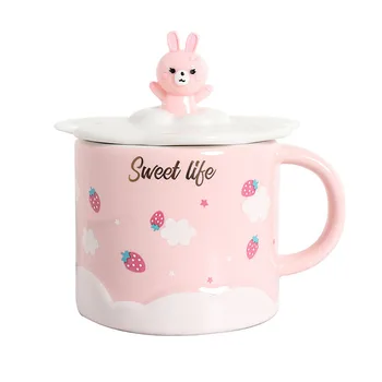 

Hot Sale Cute Animal Ceramics Mugs with Lid Cartoon Cat Rabbit Cups Children Student Mug Coffee Tea Milk Cup