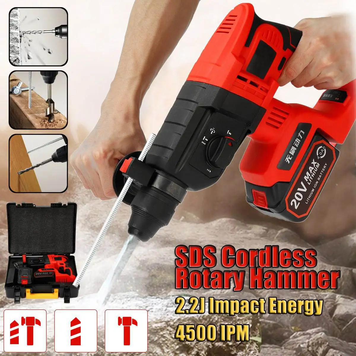 

Rechargeable Multi-function Electric Cordless Hammer 4AH 20V Impact Electric Drill Screwdriver SDS Tool 1/2 Li-Battery