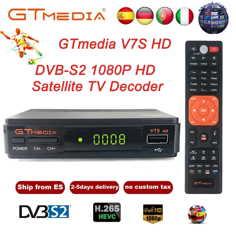 

GTMedia V7S HD FTA DVB-S2 Digital Satellite TV Receiver With USB WiFi Support Youtube 1080P TV Receptor Support Europe Channel