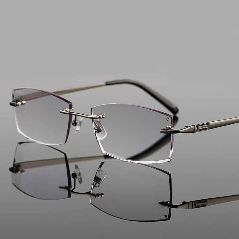 

Brand Crystal Reading Glasses Rhinestone Men Diamond Cutting Rimless Reader glasses High Clear Readers Presbyopic Eye Glasses