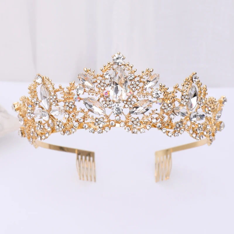 Hot Sale Gold Tiaras And Crowns With Hair Combs Crystal Diadems For