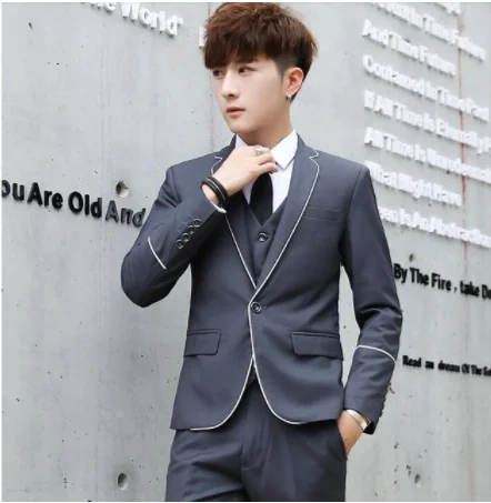 New Men's Blazers Jacket Short Coat Business Casual One Button Korean Style Slim Fit Handsome Jackets C41 - Цвет: 1812 gray
