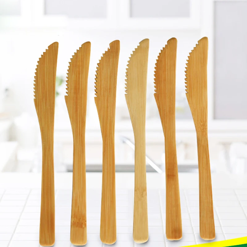 

Natural Bamboo Dinner Knife Reusable Bamboo Cheese Knife Butter Jam Spreaders Tools