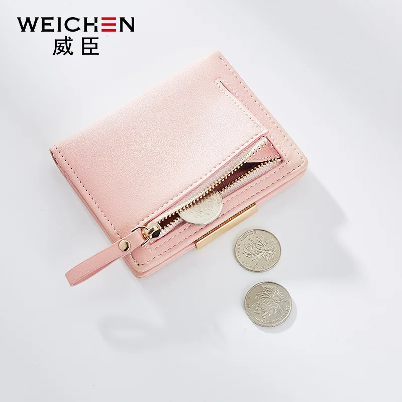 WEICHEN short lady wallet Korean version of small fresh two fold student bag simple generous doka bit buckle zero wallet