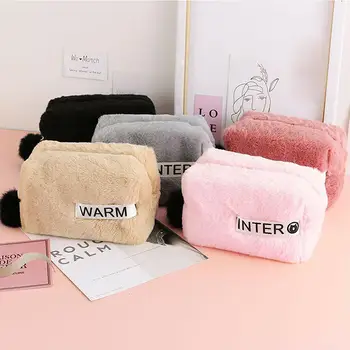 

Korean Cute Plush Cosmetic Bag Large Capacity Storage Women Storage Bag Square Bag Small Up Organizer Household Items Make P3Q6