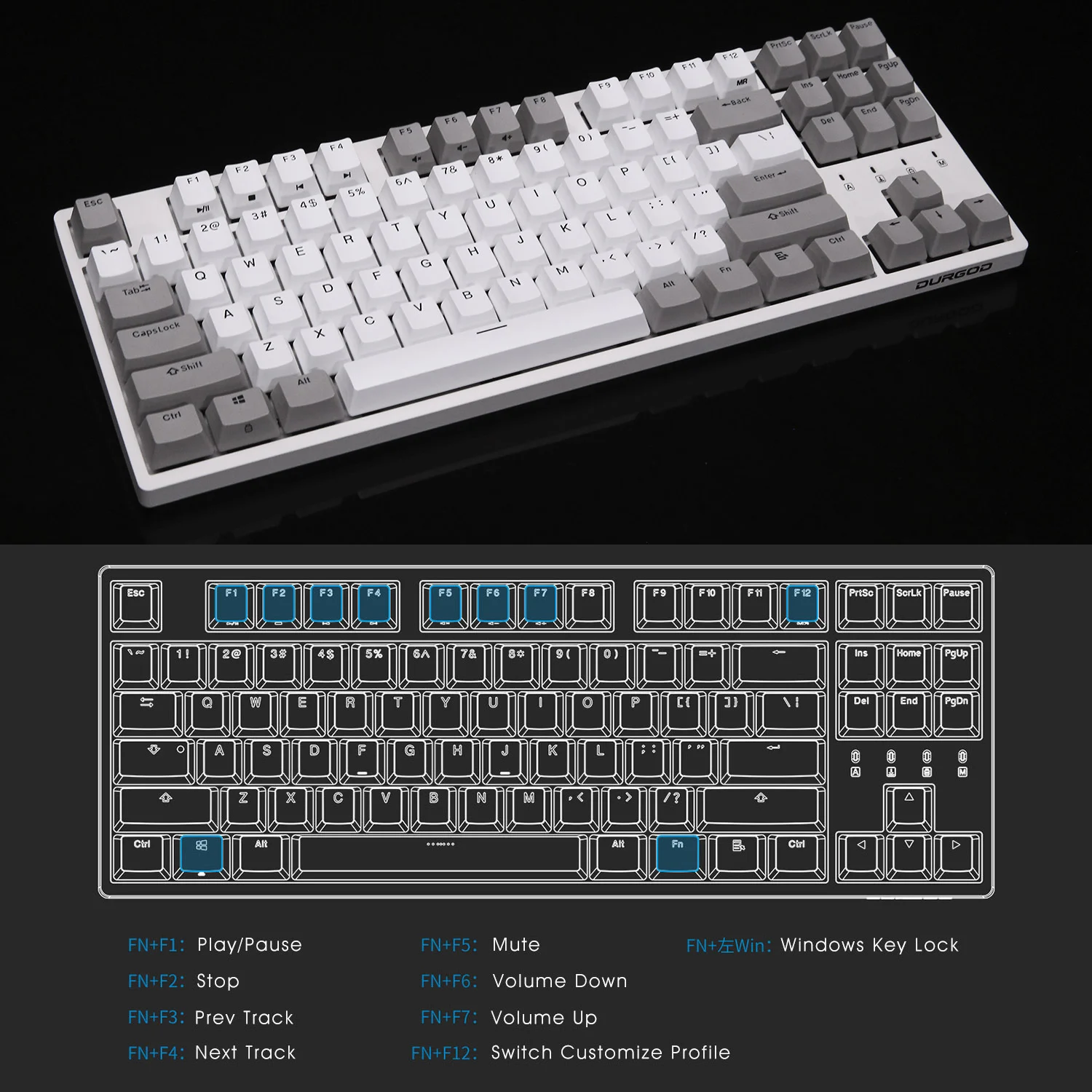 Игровая механическая клавиатура Durgod k320 с 87 клавишами проводная pbt usb type c