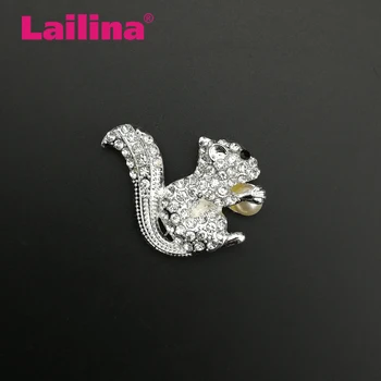 

Squirrel Brooch Simulated Pearl Clear Crystals Silver-Tone