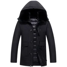 Новая зимняя куртка мужская теплая Модная куртка с воротником из лисьего меха длинное мужское плотное пальто